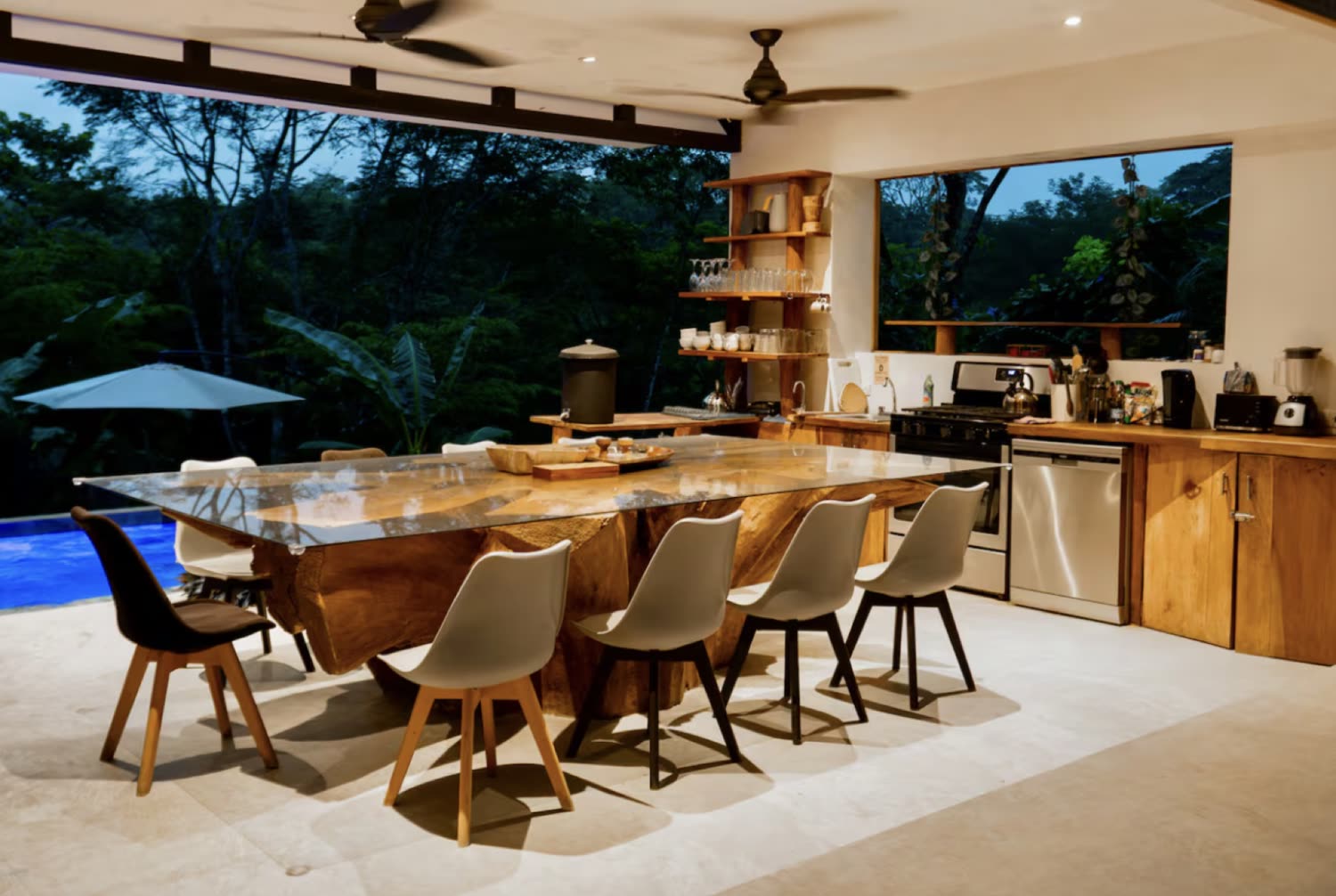 The long table, laid for dinner